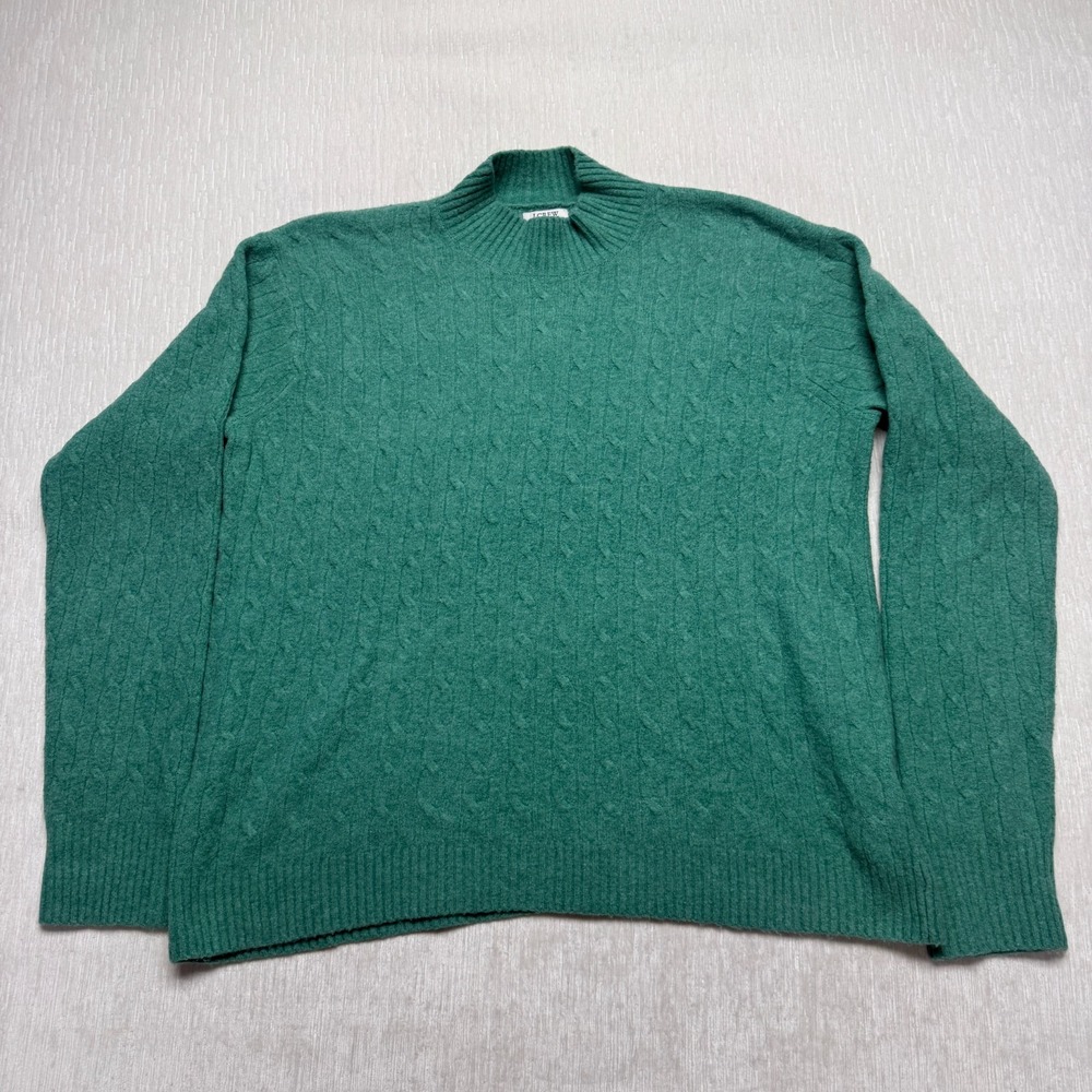 J.Crew Wool Blend Extra Soft Sweater Womens XL Green Cable Knit Preppy Pullover